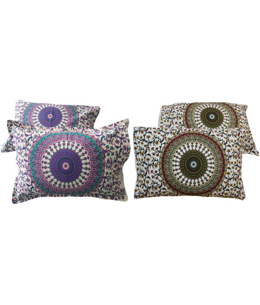     			Miyanbazaz Set of 4 Cotton Floral Cylindrical Cushion Cover (45X45)cm - Multi