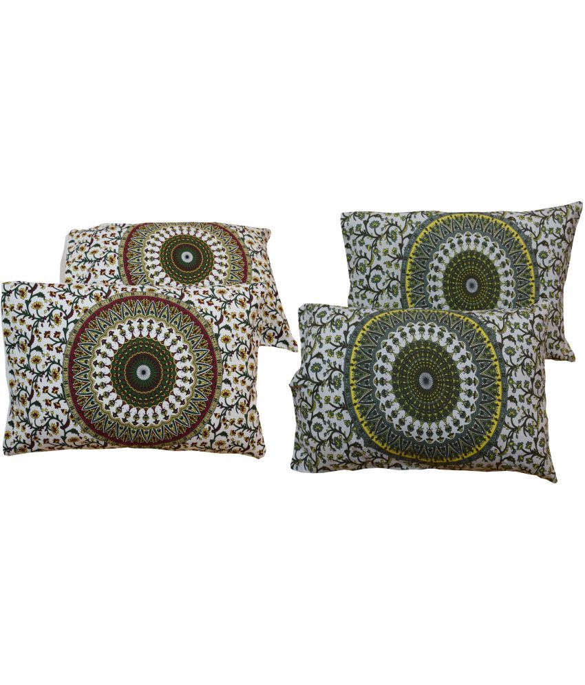     			Miyanbazaz Set of 4 Cotton Floral Cylindrical Cushion Cover (45X45)cm - Multi