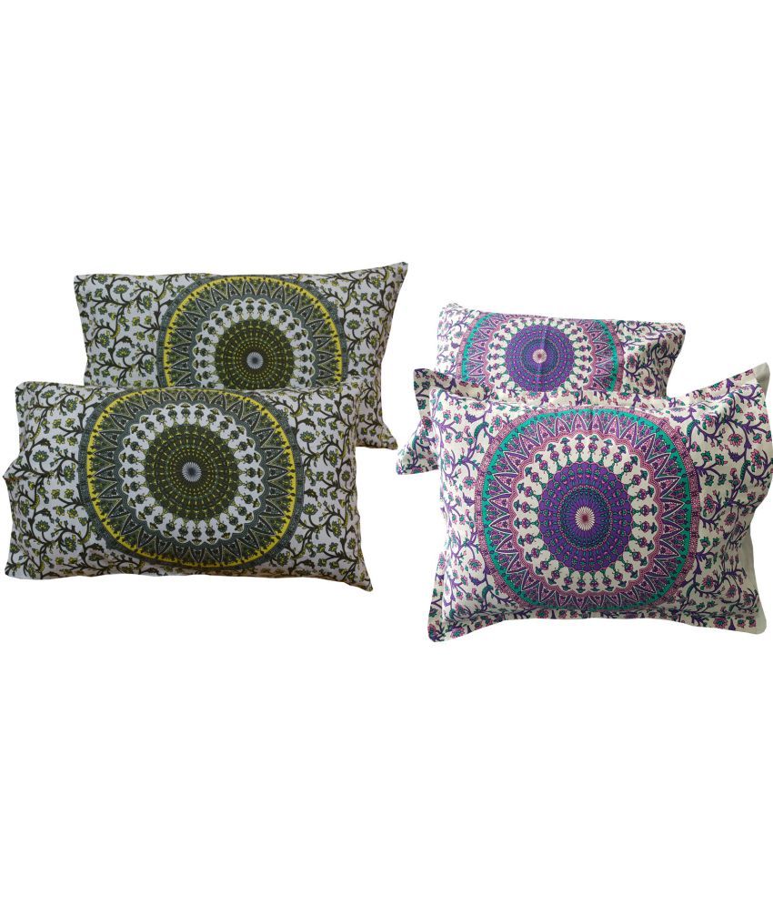     			Miyanbazaz Set of 4 Cotton Floral Cylindrical Cushion Cover (45X45)cm - Multi