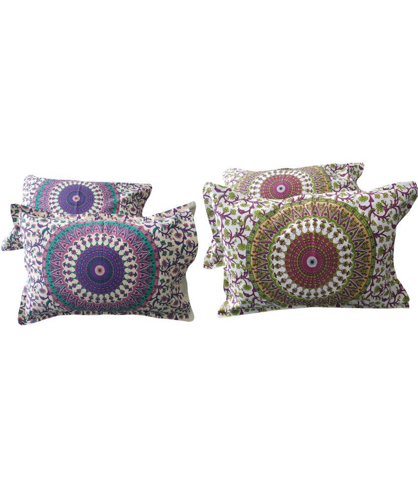     			Miyanbazaz Set of 4 Cotton Floral Cylindrical Cushion Cover (45X45)cm - Multi