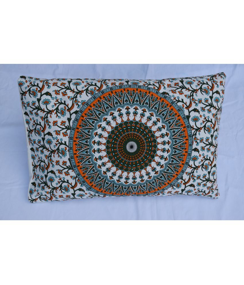     			Miyanbazaz Set of 4 Cotton Floral Cylindrical Cushion Cover (45X45)cm - Orange