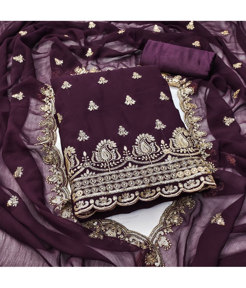     			Nayanthara Trends Unstitched Georgette Embellished Dress Material - Purple ( Pack of 1 )