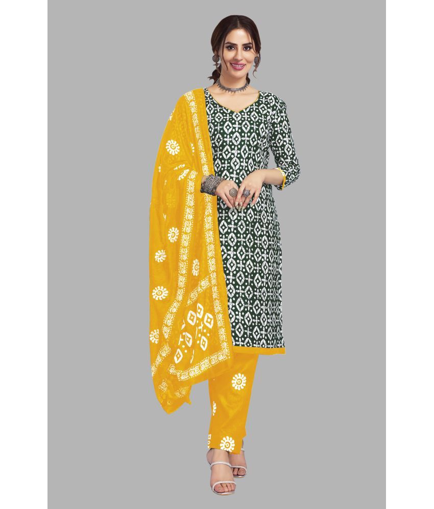     			SIMMU Cotton Printed Kurti With Pants Women's Stitched Salwar Suit - Green ( Pack of 1 )