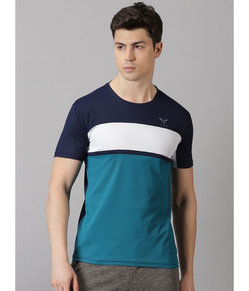     			Y.O.U. Polyester Slim Fit Colorblock Half Sleeves Men's Round T-Shirt - Navy Blue ( Pack of 1 )