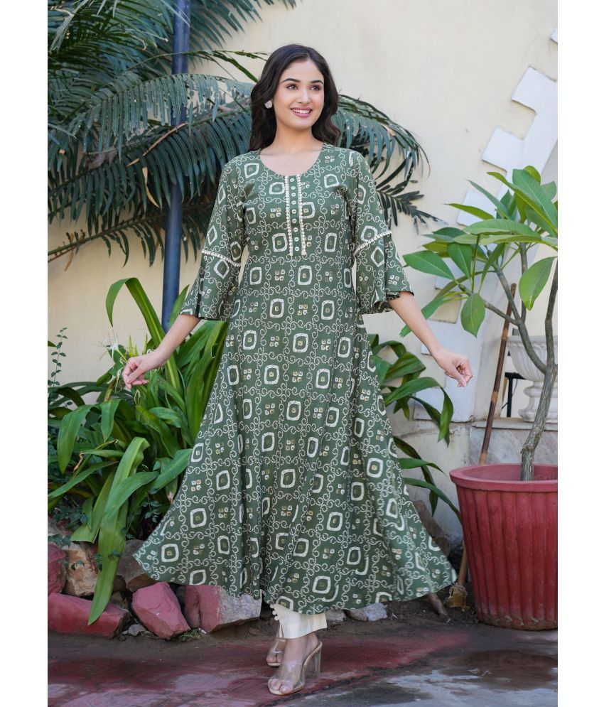     			Yash Gallery Pack of 1 Rayon Printed Flared Women's Kurti - ( Green )