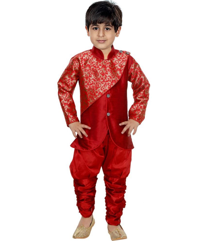     			hrr Baby Boys Silk Ethnic - Pattern Kurta Pant Set ( Red , Pack of 1 )