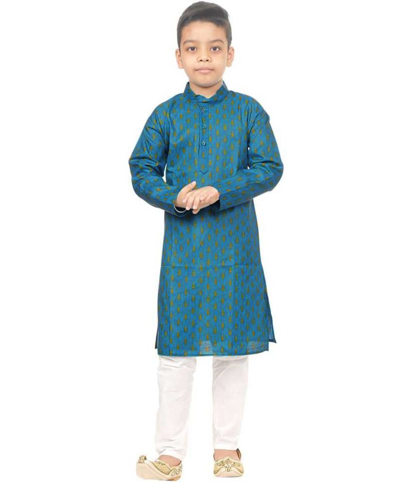     			hrr Boys Cotton Blend Ethnic - Pattern Kurta Pyjama Set ( Light Blue , Pack of 1 )