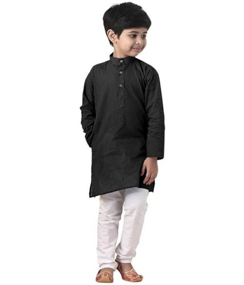     			hrr Boys Cotton Blend Solid - Pattern Kurta Pyjama Set ( Black , Pack of 1 )