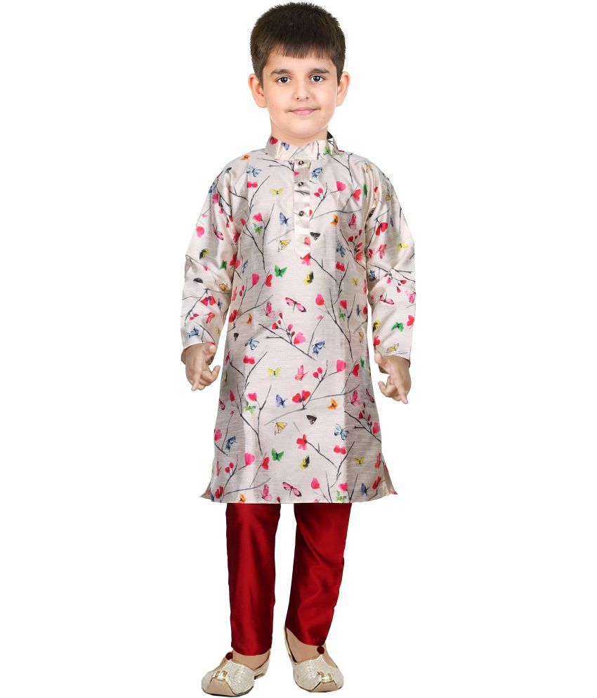     			hrr Boys Cotton Blend Solid - Pattern Kurta Pyjama Set ( Beige , Pack of 1 )