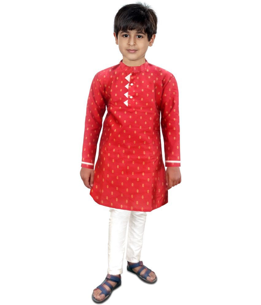     			hrr Boys Silk Floral - Pattern Kurta Pyjama Set ( Maroon , Pack of 1 )