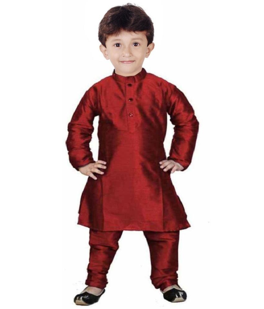     			hrr Boys Silk Solid - Pattern Kurta Pyjama Set ( Maroon , Pack of 1 )