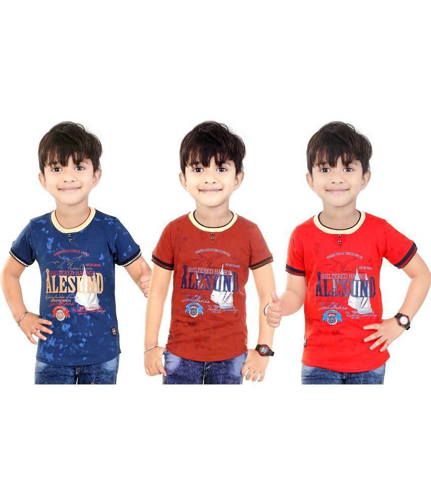     			hrr Pack of 3 Baby Boys Cotton Blend T-Shirt ( Multicolor )