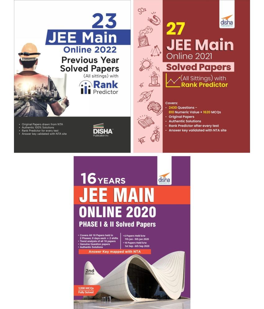     			65 JEE Main YEAR-WISE Previous Year Solved Papers 2022 - 2020 (All Phases & Sittings) with Rank Predictor | Physics, Chemistry & Mathematics | Year by