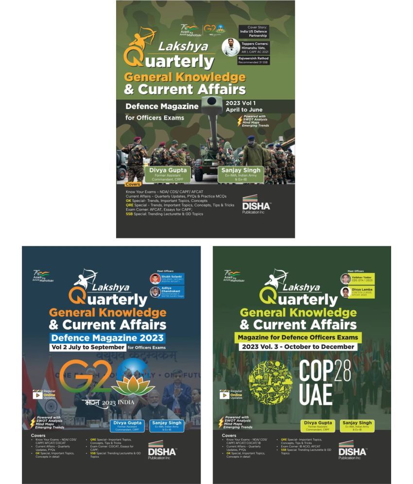     			9 Months Yearly Lakshya - the Quarterly General Knowledge & Current Affairs Magazine for Defence Officers Exams 2023 Vol. 1, 2 & 3 - April to December (set of 3 Quarterlies) | NDA/ NA, CDS OTA, AFCAT, CAPF, SSB