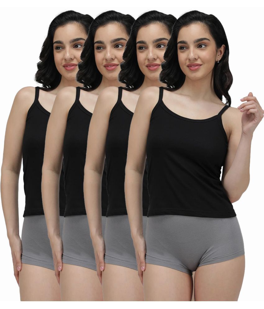     			Amul comfy Pack of 4 Cotton Camisoles ( Black )