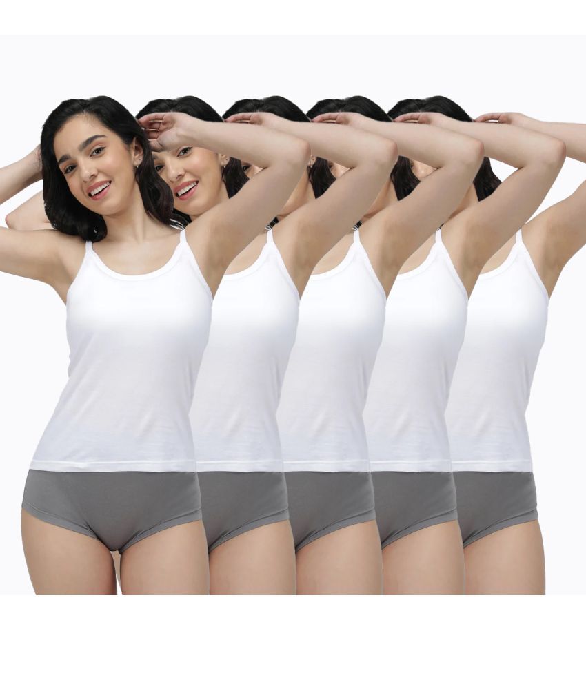     			Amul comfy Pack of 5 Cotton Camisoles ( White )