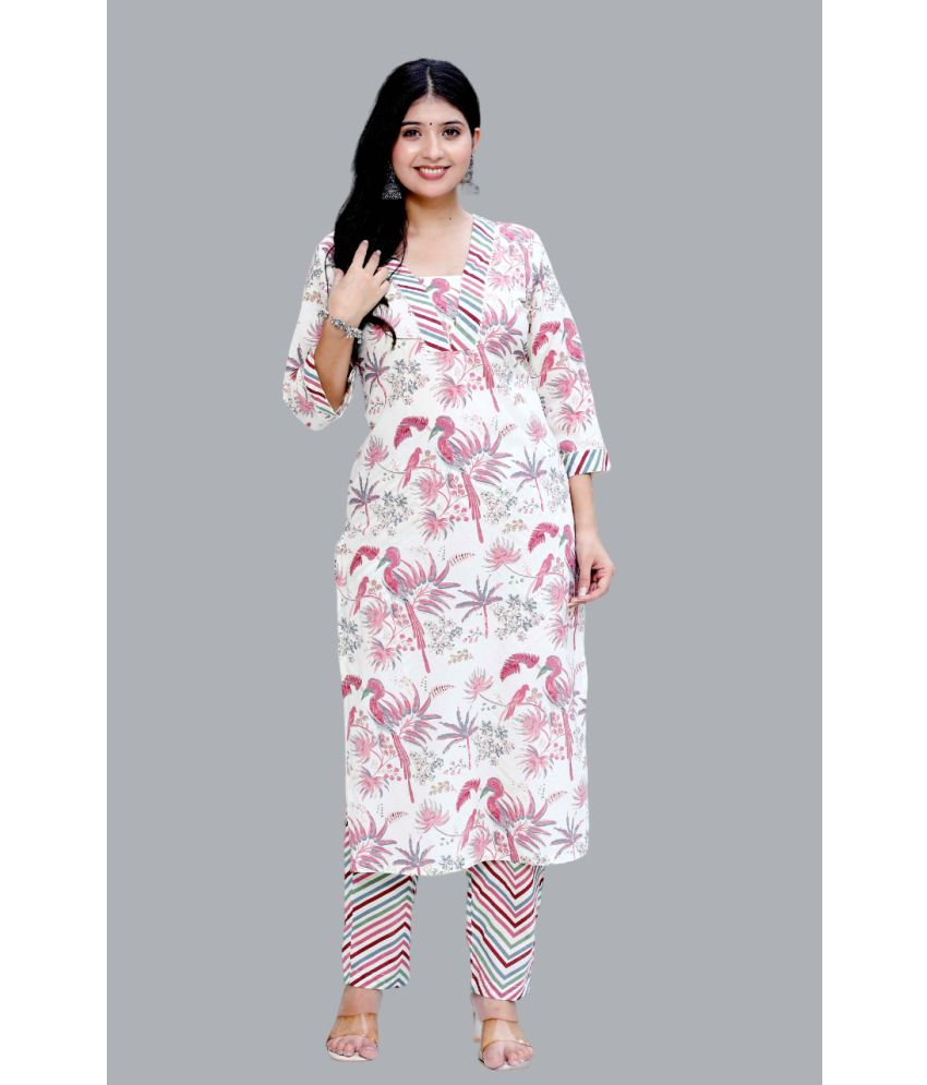     			Angiya Cotton Printed Kurti With Palazzo Women's Stitched Salwar Suit - Pink ( Pack of 1 )