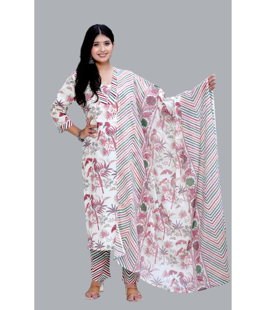     			Angiya Cotton Printed Kurti With Palazzo Women's Stitched Salwar Suit - Pink ( Pack of 1 )