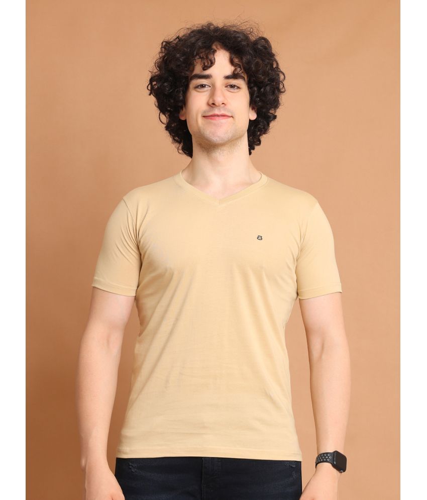     			BERRYBLUES 100% Cotton Regular Fit Solid Half Sleeves Men's V-Neck T-Shirt - Beige ( Pack of 1 )