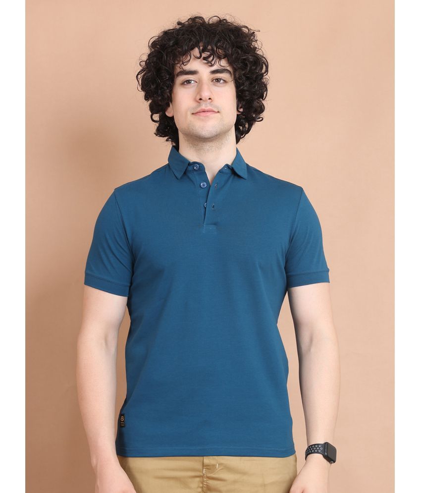     			BERRYBLUES Cotton Blend Regular Fit Solid Half Sleeves Men's V-Neck T-Shirt - Blue ( Pack of 1 )