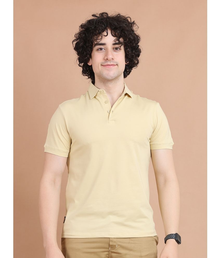     			BERRYBLUES Cotton Blend Regular Fit Solid Half Sleeves Men's V-Neck T-Shirt - Beige ( Pack of 1 )