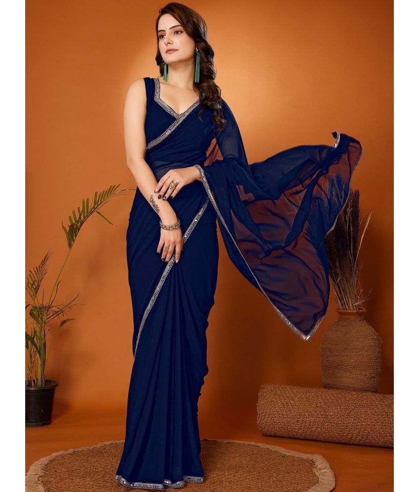     			DIKONA DESIGNER Chiffon Solid Saree With Blouse Piece ( Blue , Pack of 1 )