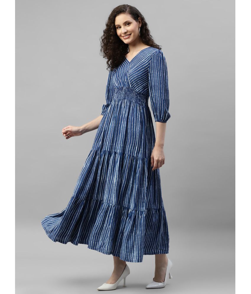     			Femvy Polyester Striped Midi Women's Fit & Flare Dress - Light Blue ( Pack of 1 )