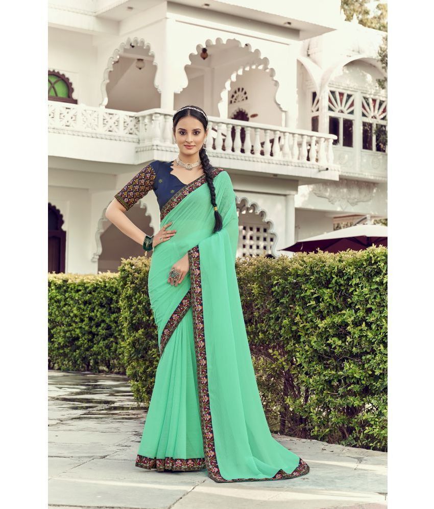     			Gullak Art Silk Embroidered Saree With Blouse Piece ( Mint Green , Pack of 1 )