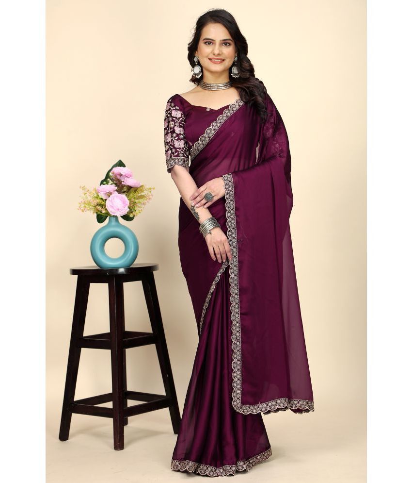     			Gullak Chiffon Printed Saree With Blouse Piece ( Purple , Pack of 1 )