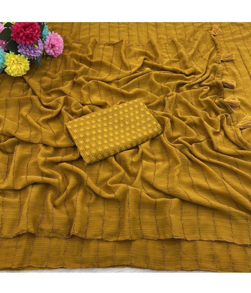     			Gullak Chiffon Printed Saree With Blouse Piece ( Yellow , Pack of 1 )