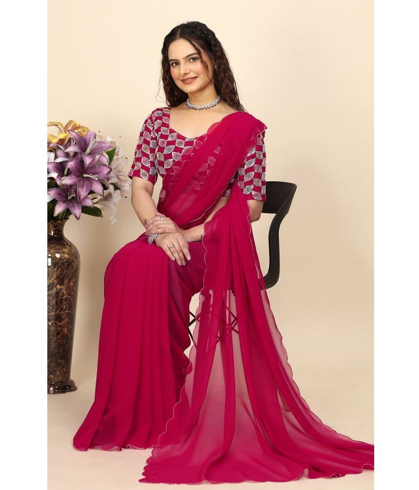     			Gullak Georgette Printed Saree With Blouse Piece ( Red , Pack of 1 )