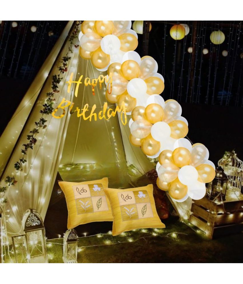     			HK balloons 36 Pcs Cabana Tent Birthday Decoration Item With Net Cloth Curtain White Golden Them Birthday Backdrop Decoration Kit Set Combo For Kids Womens Mens