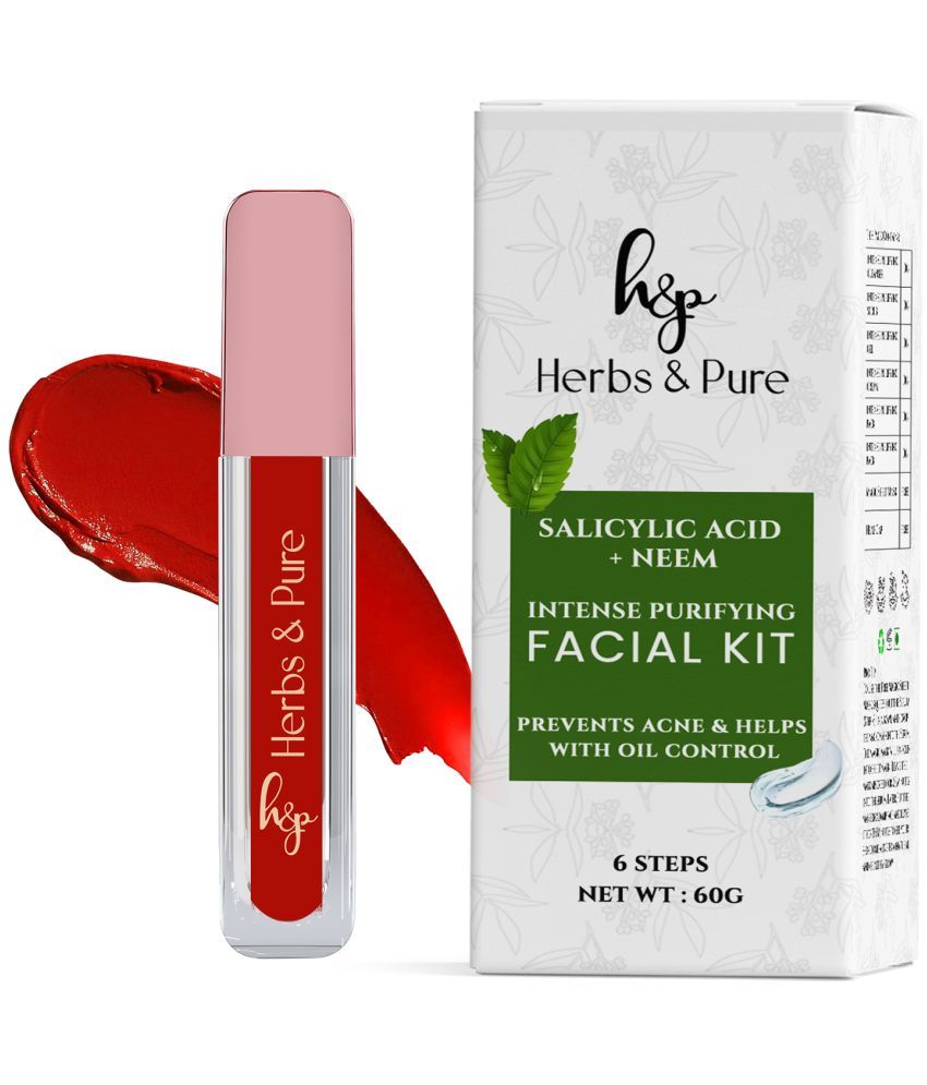     			Herbs and Pure Neem Facial Kit & Smudge Proof Bold Lipstick- Rose Desire (Pack of 1 of 2, 66g)