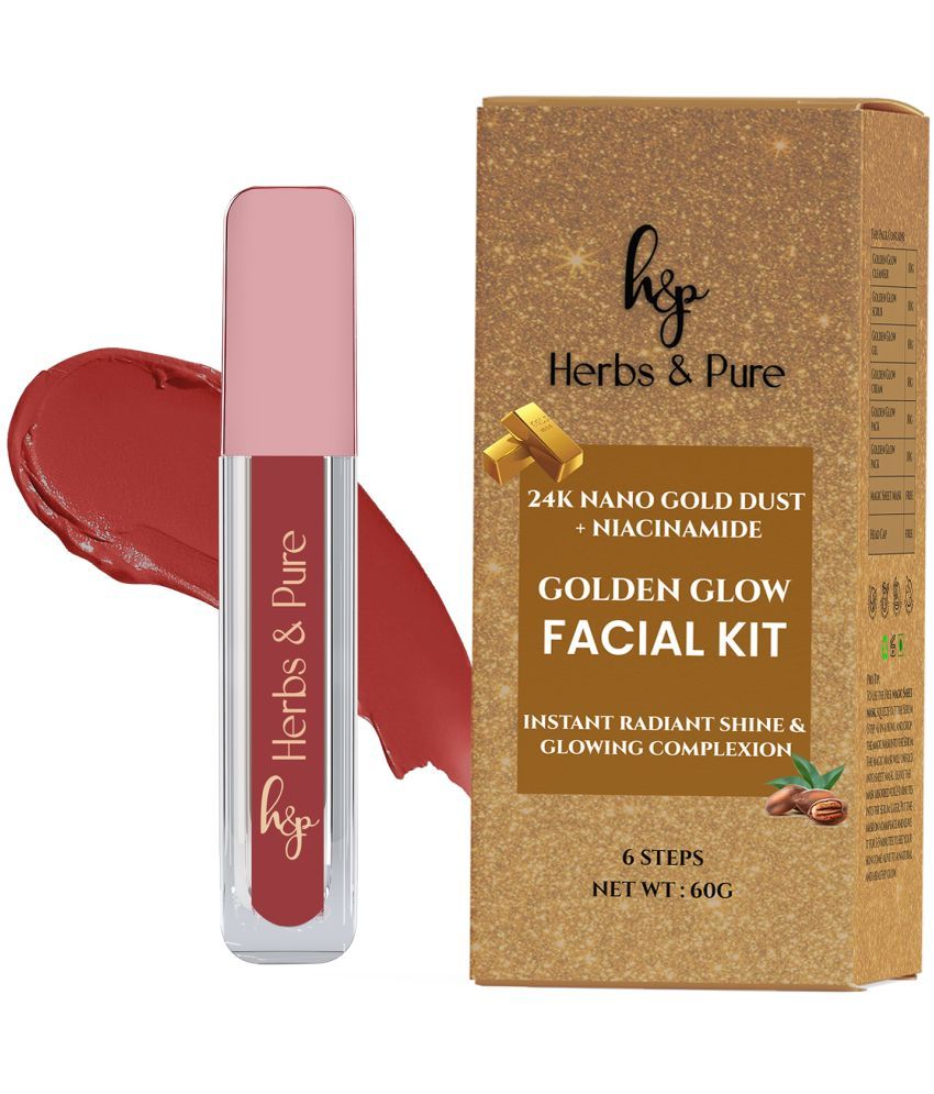     			Herbs and Pure Golden Glow Facial Kit & Non-Transfer Nude Liquid Lipstick- Peachy Nude,Set of 2, 66g)