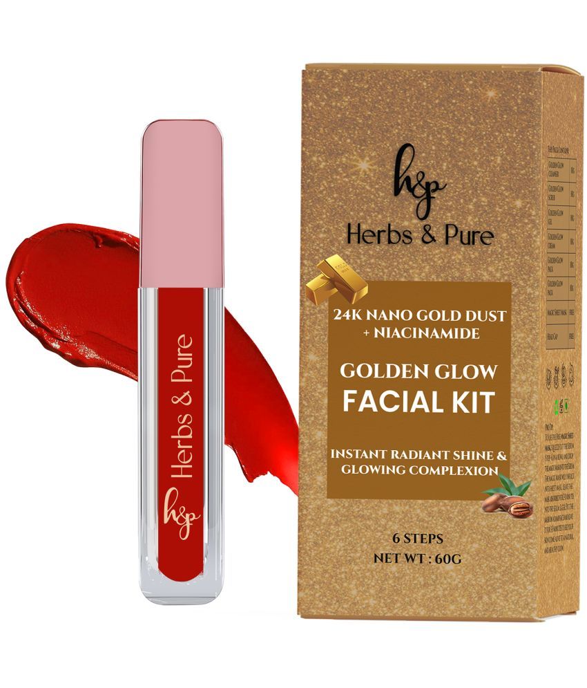     			Herbs and Pure Golden Glow Facial Kit & Long Lasting Liquid Lipstick- Rose Desire, Set of 2, 66g)