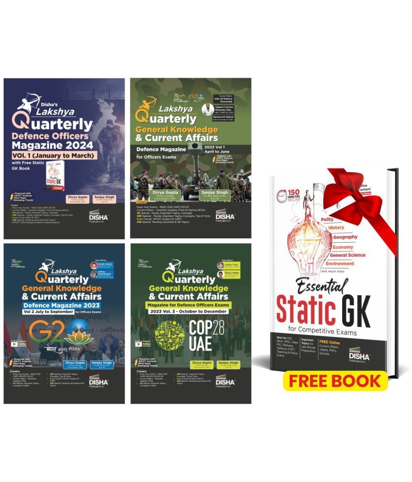     			Lakshya YEARLY Combo (set of 5 Books) Quarterly Defence Magazines (April 2023 to March 2024) with Free Static GK Book | General Knowledge & Current Affairs, Mathematics, English & Reasoning | NDA/ NA, CDS OTA, AFCAT, CAPF, SSB