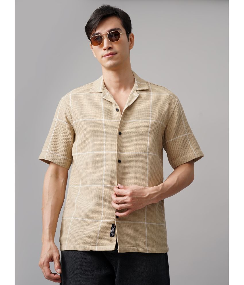     			Paul Street Cotton Blend Relaxed Fit Checks Half Sleeves Men's Casual Shirt - Cream ( Pack of 1 )