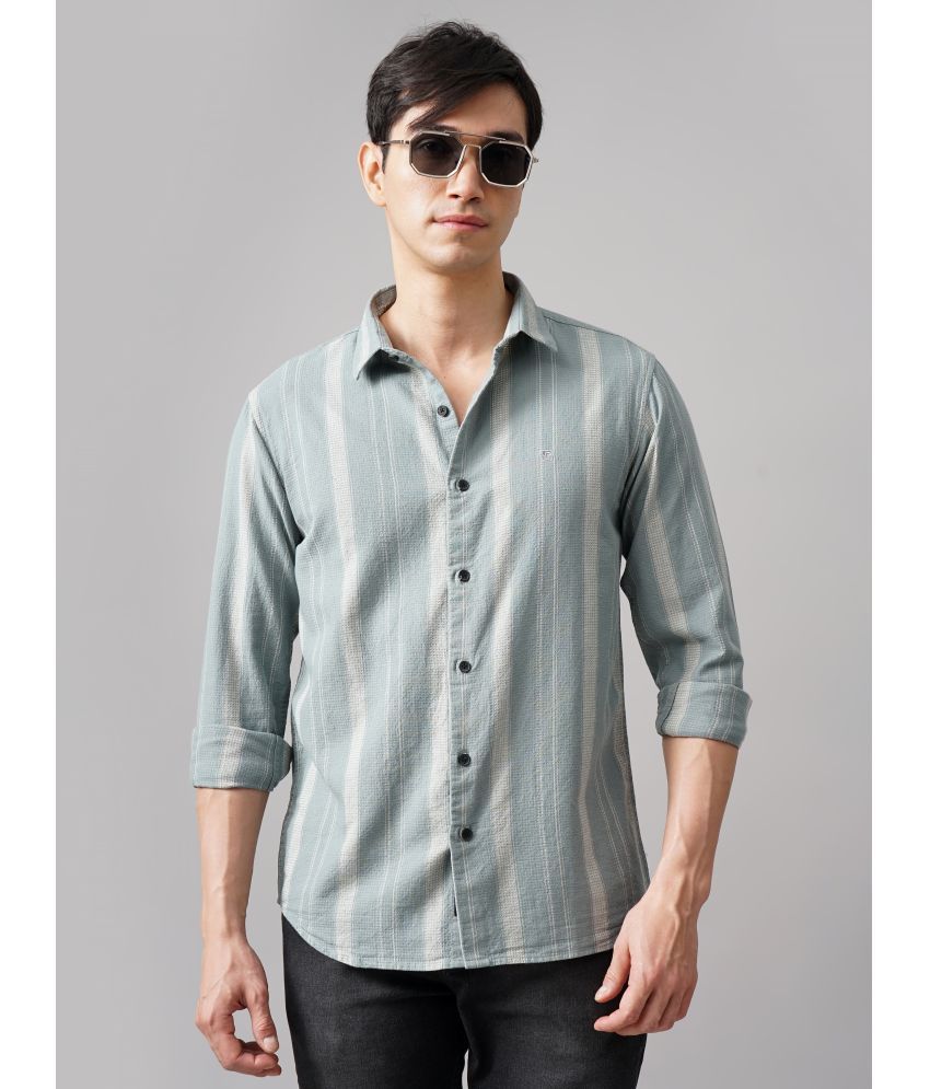     			Paul Street Cotton Blend Slim Fit Striped Full Sleeves Men's Casual Shirt - Green ( Pack of 1 )