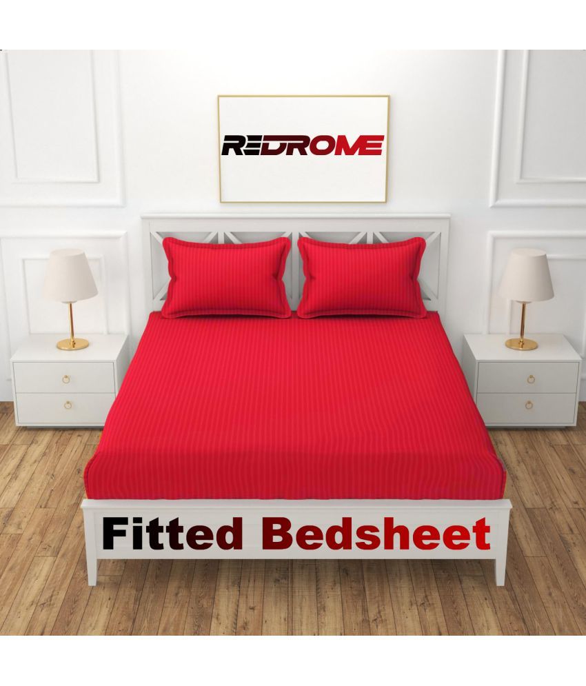     			REDROME Cotton Vertical Striped Fitted ( King Size ) - Red