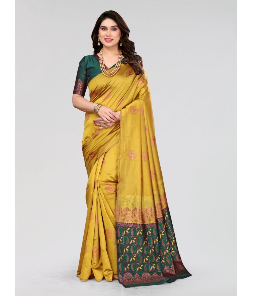     			SARIK  FASHION Banarasi Silk Woven Saree With Blouse Piece ( Mustard , Pack of 1 )