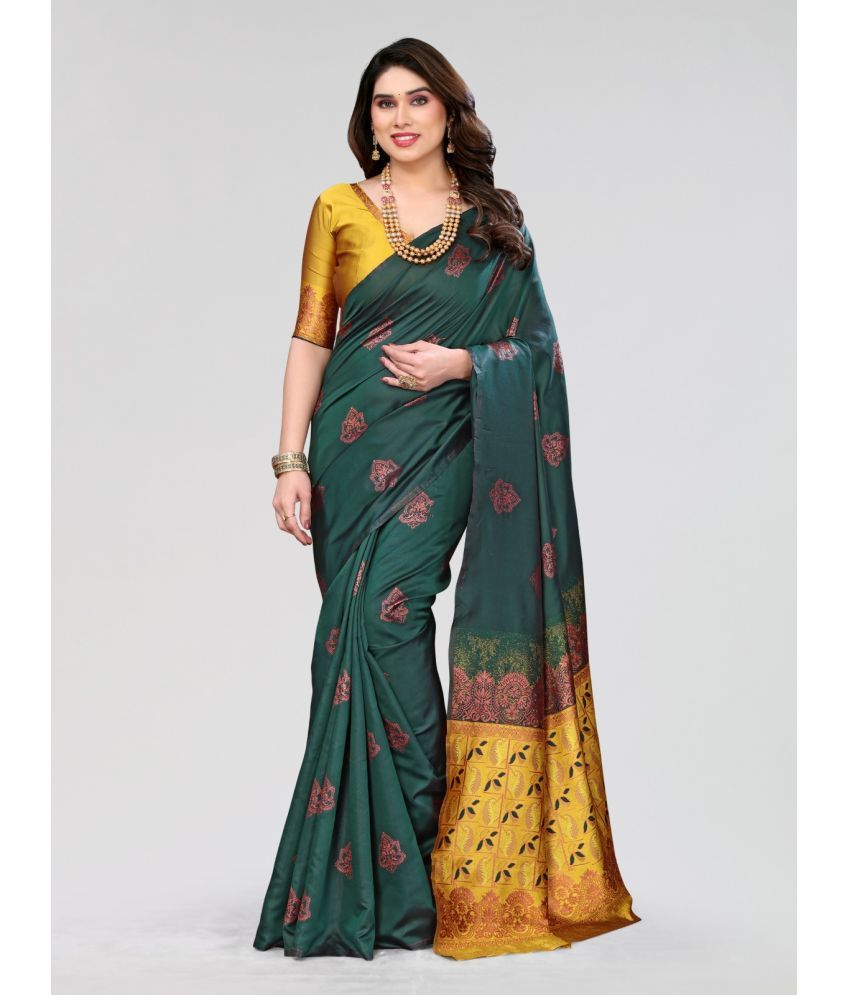     			SARIK  FASHION Banarasi Silk Woven Saree With Blouse Piece ( Green , Pack of 1 )