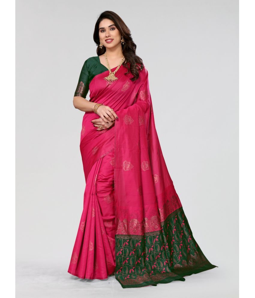     			SARIK  FASHION Banarasi Silk Woven Saree With Blouse Piece ( Pink , Pack of 1 )