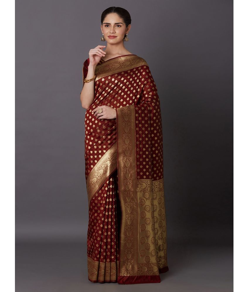     			SARIK  FASHION Banarasi Silk Woven Saree With Blouse Piece ( Maroon , Pack of 1 )