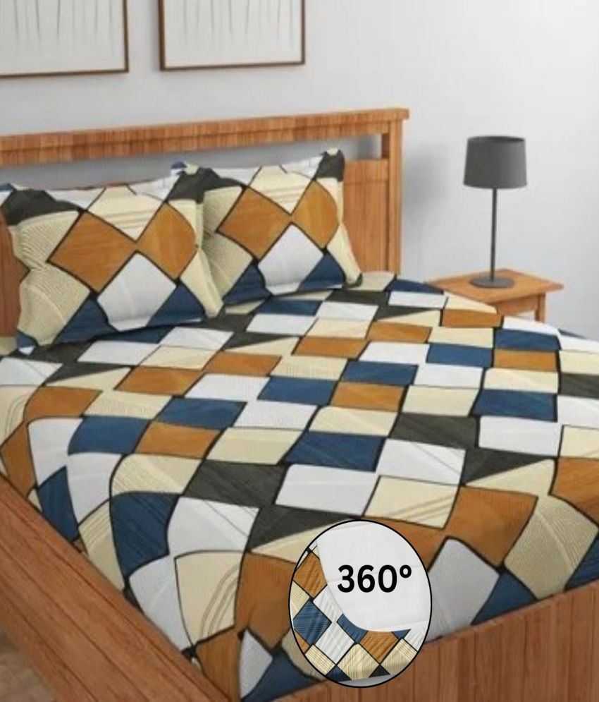     			SWIZIER Cotton Geometric Fitted 1 Bedsheet with 2 Pillow Covers ( King Size ) - Beige