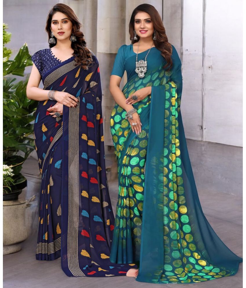     			TTH Georgette Printed Saree With Blouse Piece ( Multicolor , Pack of 2 )