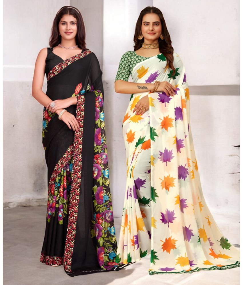     			TTH Georgette Printed Saree With Blouse Piece ( Multicolor , Pack of 2 )