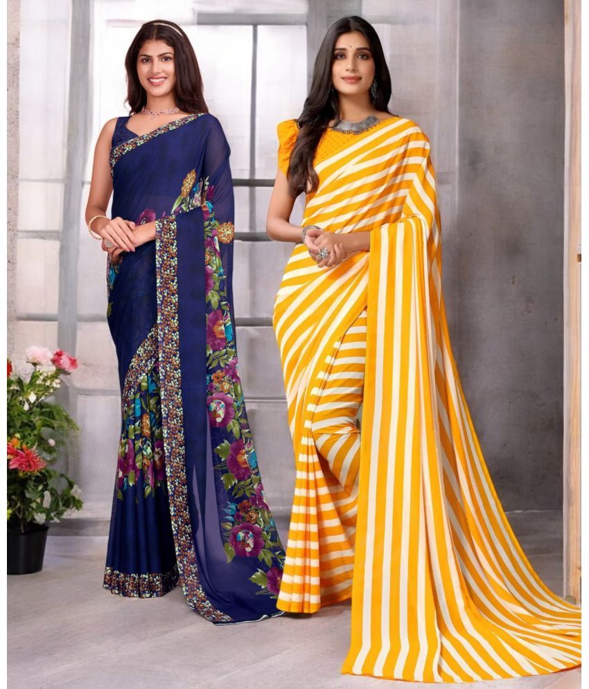     			TTH Georgette Printed Saree With Blouse Piece ( Multicolor , Pack of 2 )