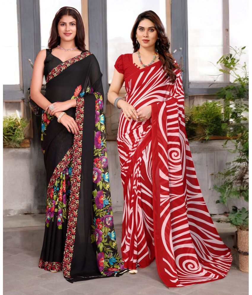     			TTH Georgette Printed Saree With Blouse Piece ( Multicolor , Pack of 2 )