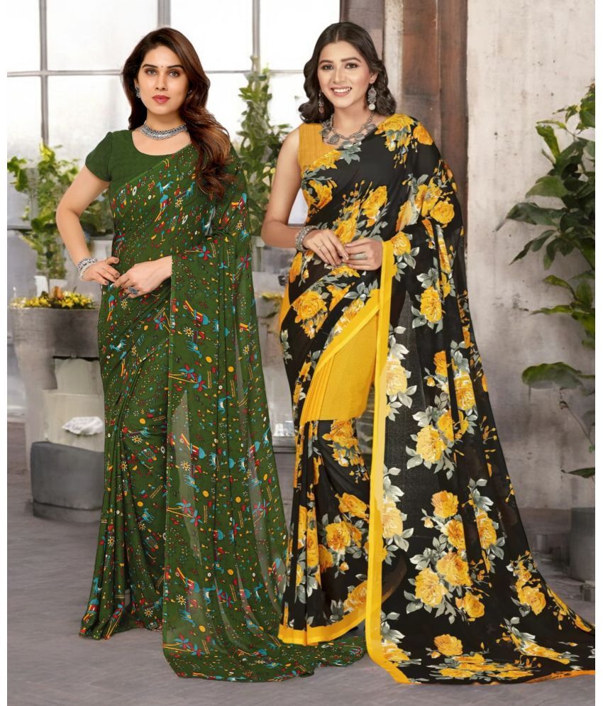     			TTH Georgette Printed Saree With Blouse Piece ( Multicolor , Pack of 2 )