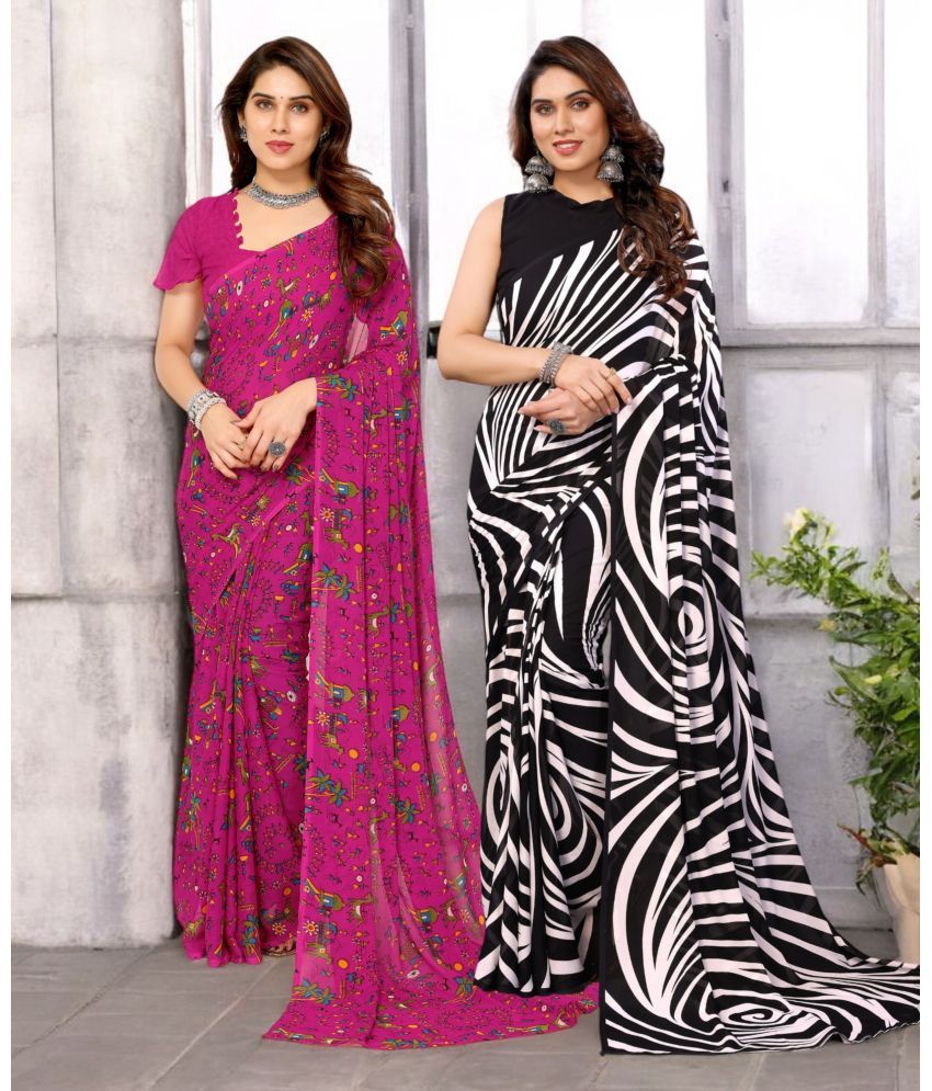     			TTH Georgette Printed Saree With Blouse Piece ( Multicolor , Pack of 2 )